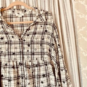 Style and Co star and plaid peplum blouse